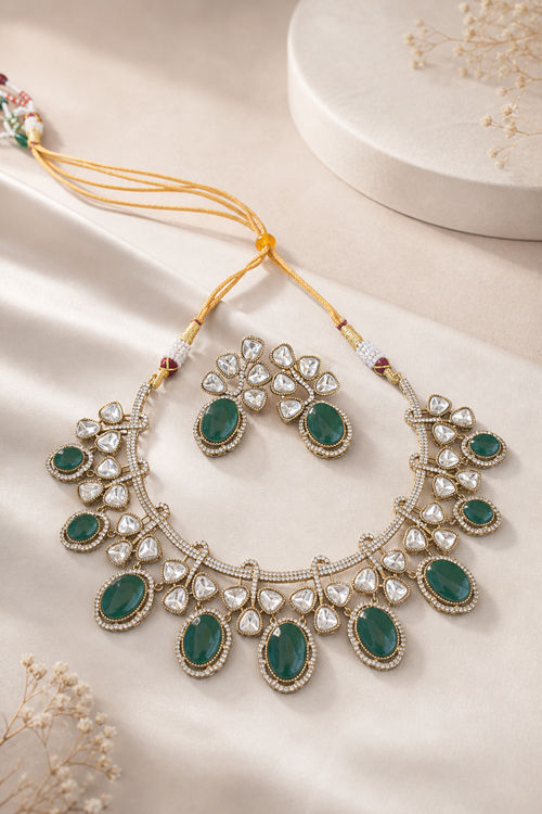 Elegant Green Kundan Necklace Set Bridal Statement