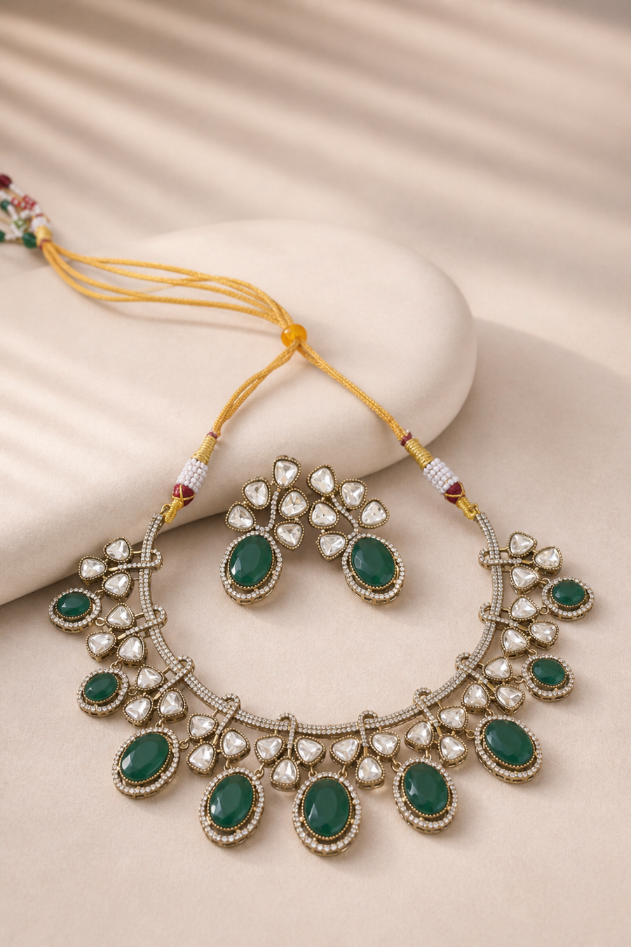 Elegant Green Kundan Necklace Set Bridal Statement