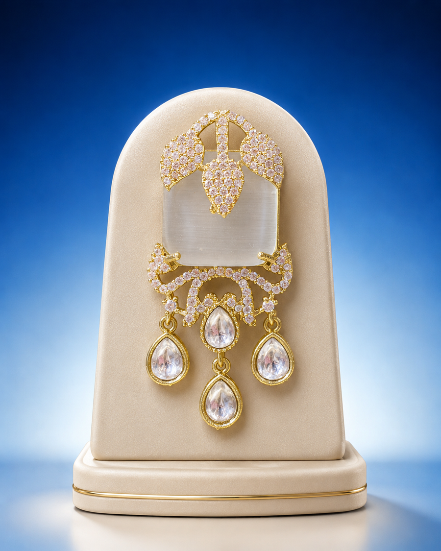 Glamorous Gold-Plated American Diamond Necklace Set with Frosted Accents