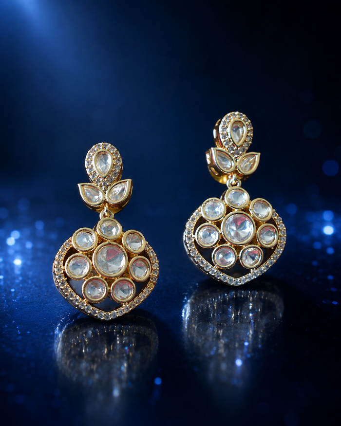 Elegant Kundan Drop Earrings Gold Party Wear - alternate view