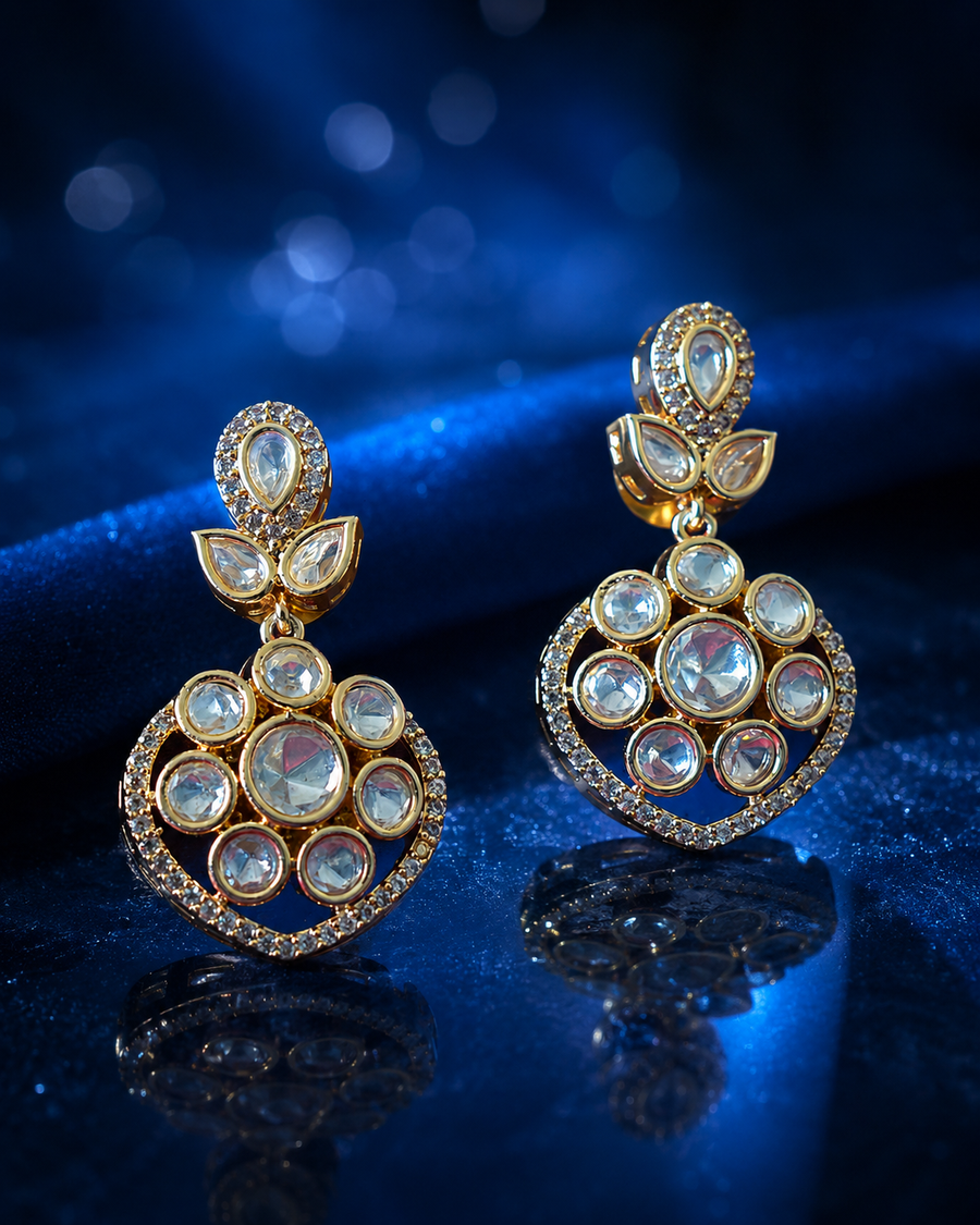 Elegant Kundan Drop Earrings Gold Party Wear