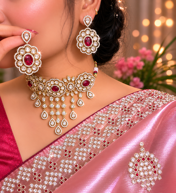 Royal Ruby and Kundan Statement Choker Set with Floral Accents