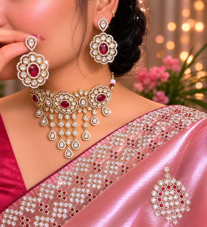 Royal Ruby and Kundan Statement Choker Set with Floral Accents
