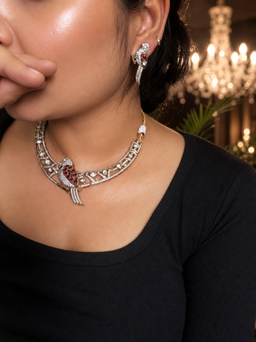 Premium Peacock Motif Statement Necklace Set with Earrings