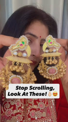 Traditional Gold Jhumka Earrings with Pearl & Pink Stone
