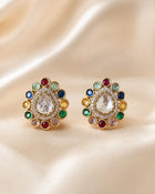 Multicolor Kundan Stud Earrings Elegant Party Wear