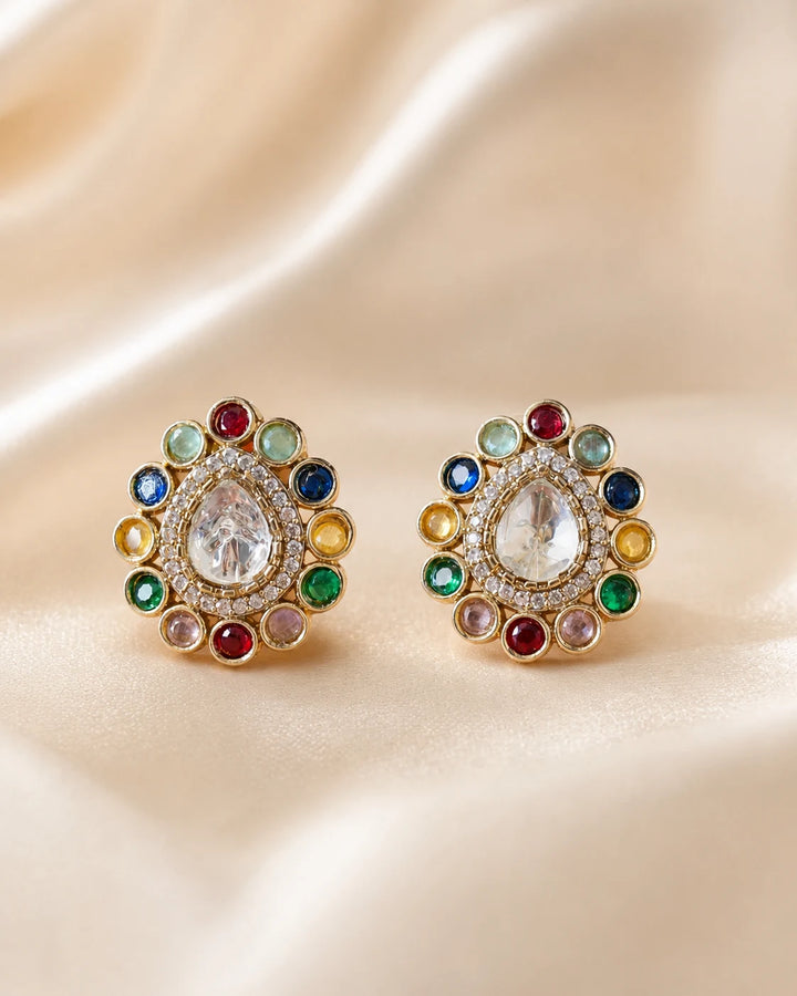 Multicolor Kundan Stud Earrings Elegant Party Wear