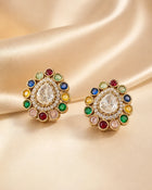 Multicolor Kundan Stud Earrings Elegant Party Wear