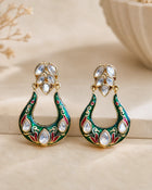 Kundan Meenakari Hoop Earrings Green Festive Wear