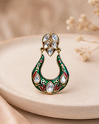 Kundan Meenakari Hoop Earrings Green Festive Wear