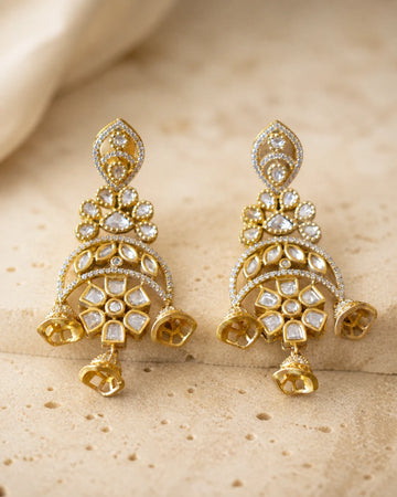 Elegant Kundan Jhumka Earrings Gold Party Wear