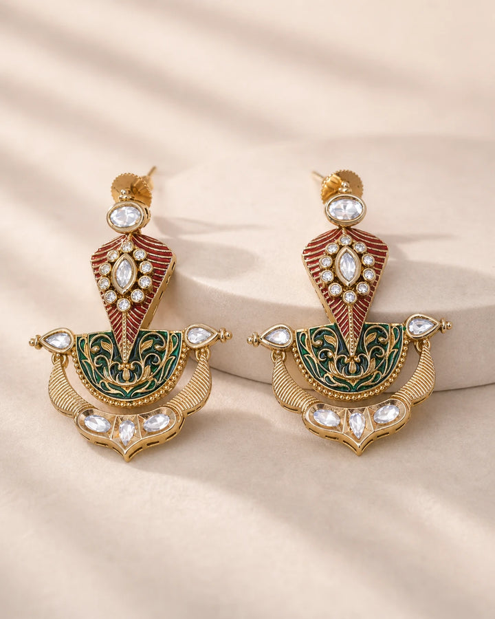 Kundan Meenakari Drop Earrings Multicolor Party Wear