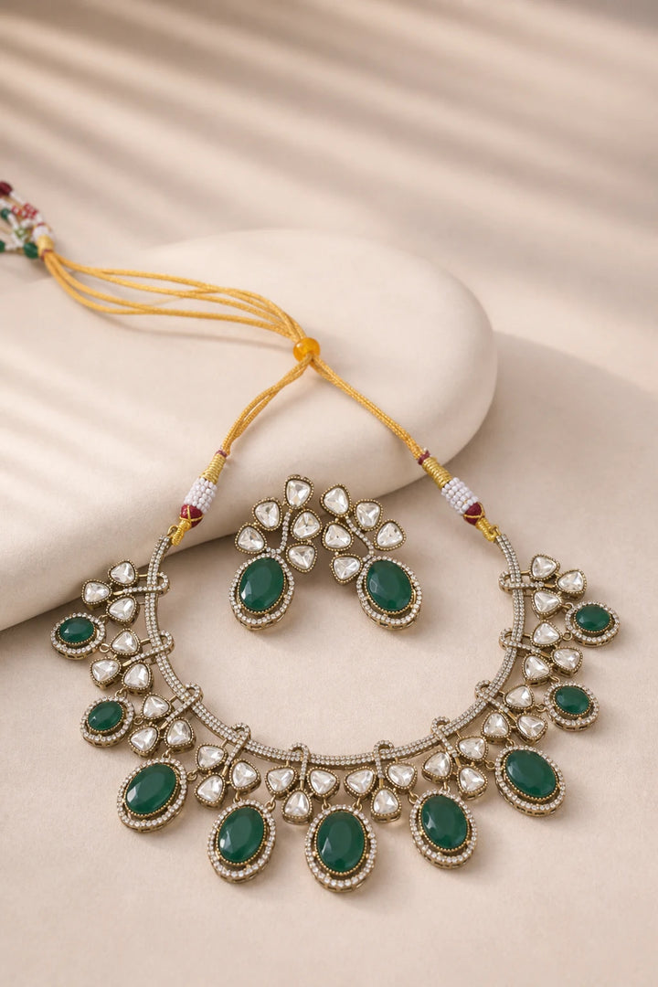 Elegant Green Kundan Necklace Set Bridal Statement