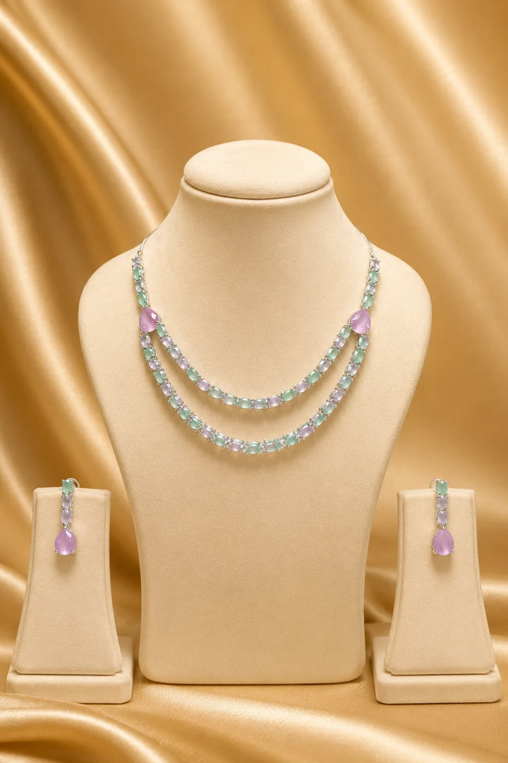 Elegant Pastel Green Double Layer Necklace Set