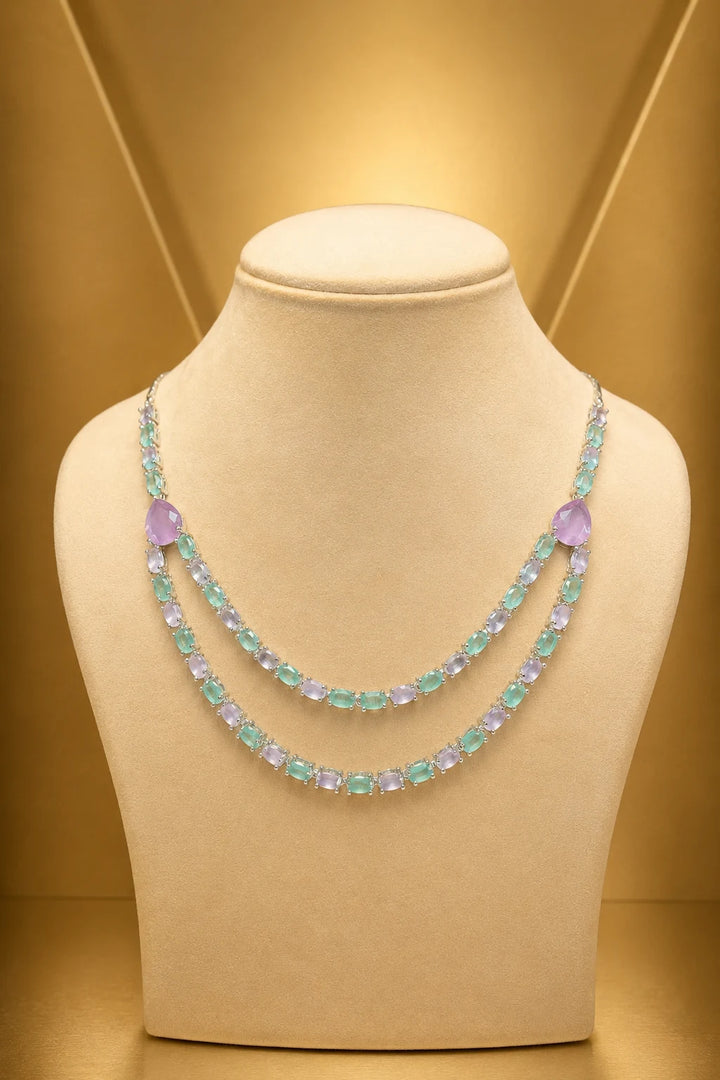 Elegant Pastel Green Double Layer Necklace Set