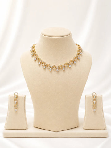 Exquisite Gold-Plated Circular Link Necklace with Shimmering Pear Drops