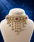 Royal Ruby and Kundan Statement Choker Set with Floral Accents