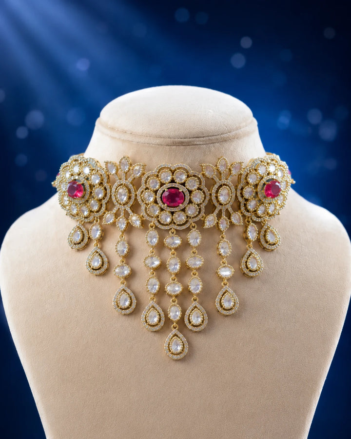 Royal Ruby and Kundan Statement Choker Set with Floral Accents