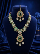 Majestic Green Meenakari Kundan Necklace Set with Matching Maang Tikka