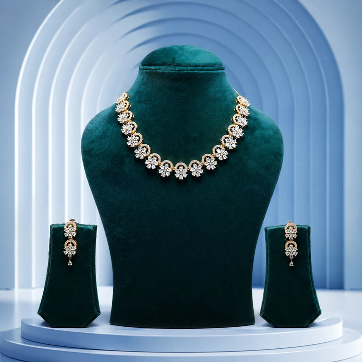 Premium Floral Diamond-Style Necklace Set with Earrings