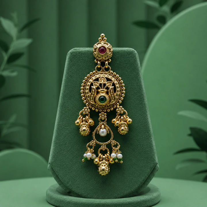 Traditional Temple Style Gold Necklace Set with Earrings