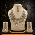 Premium Kundan Pearl Drop Necklace Set with Maang Tikka