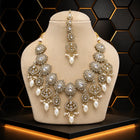 Premium Kundan Pearl Drop Necklace Set with Maang Tikka