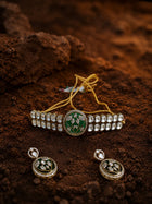 Exquisite Green Floral Kundan Choker Set with Shimmering Stone Detail