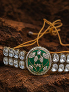Exquisite Green Floral Kundan Choker Set with Shimmering Stone Detail