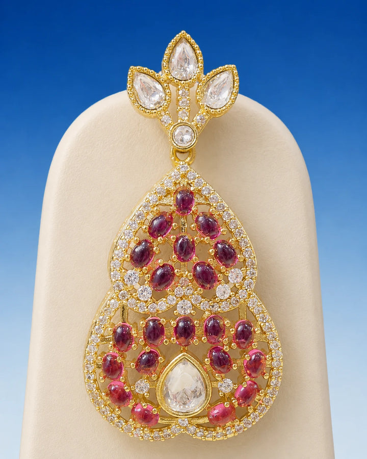 Radiant Ruby and Gold Leaf Motif Statement Necklace Set