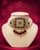 Premium Ruby Red Kundan Choker Set with Pearl Layers
