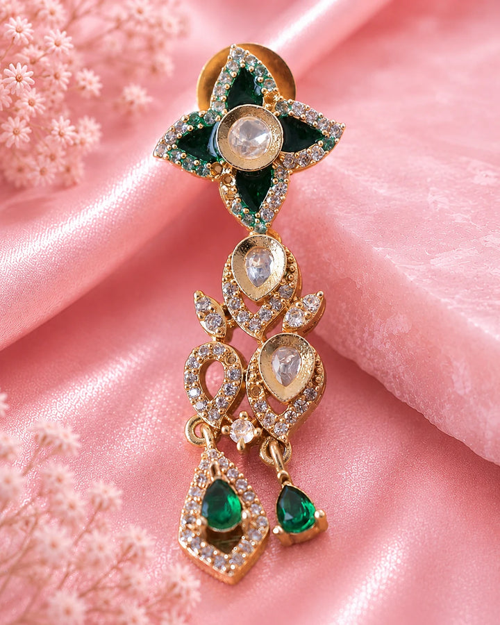 Elegant Green Kundan Drop Earrings for Party Wear