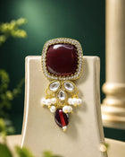Premium Multi-Layer Pearl Necklace Set with Ruby Stone Pendant