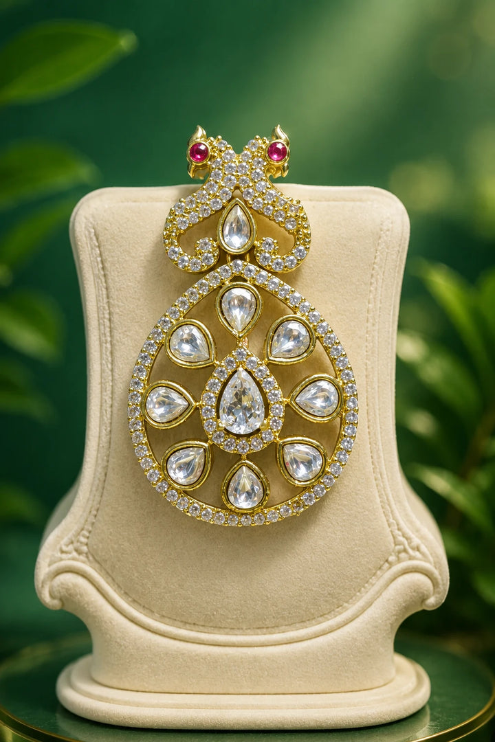 Premium White Stone Peacock Design Necklace Set with Earrings