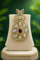 Premium Ruby Stone Peacock Design Necklace Set with Earrings