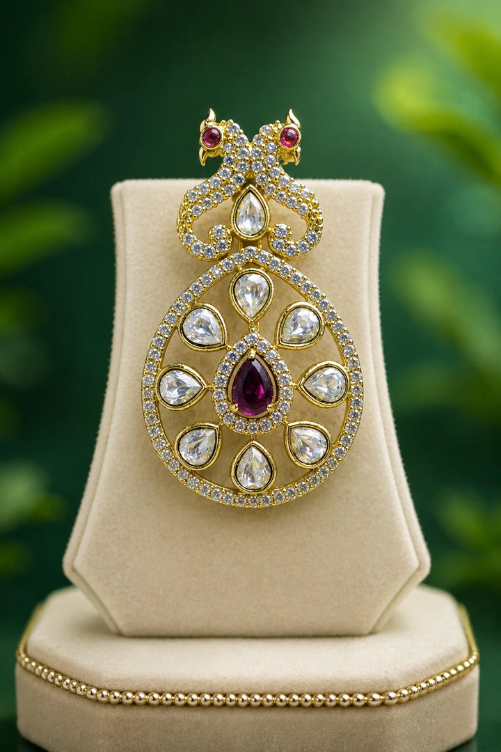 Premium Ruby Stone Peacock Design Necklace Set with Earrings