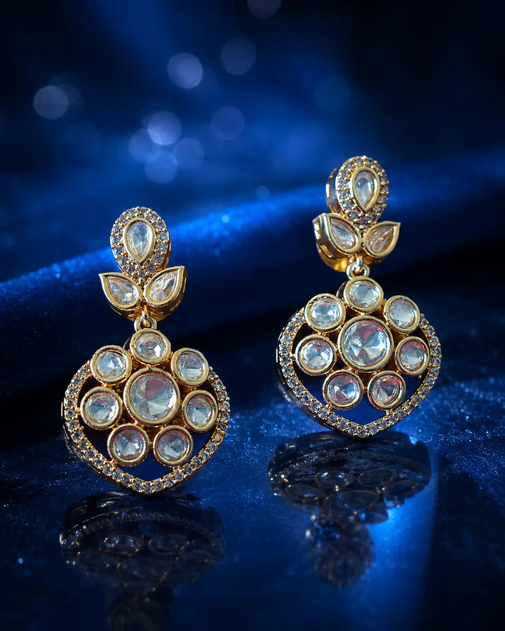 Elegant Kundan Drop Earrings Gold Party Wear