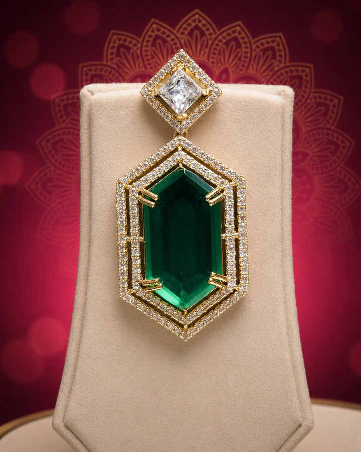 Premium Emerald Green Choker Necklace Set with Earrings