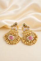 Traditional Gold Jhumka Earrings with Pearl & Pink Stone