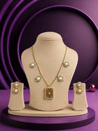 Kundan pendant necklace set with champagne stones, gold-toned chain, crystal detailing, and matching earrings