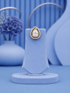 Teardrop Stone Pendant Set with white stone pendant and matching gold-toned earrings
