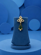 Kundan Drop Necklace Set with green teardrop drops, white kundan-style stones, gold-toned necklace, and matching earrings