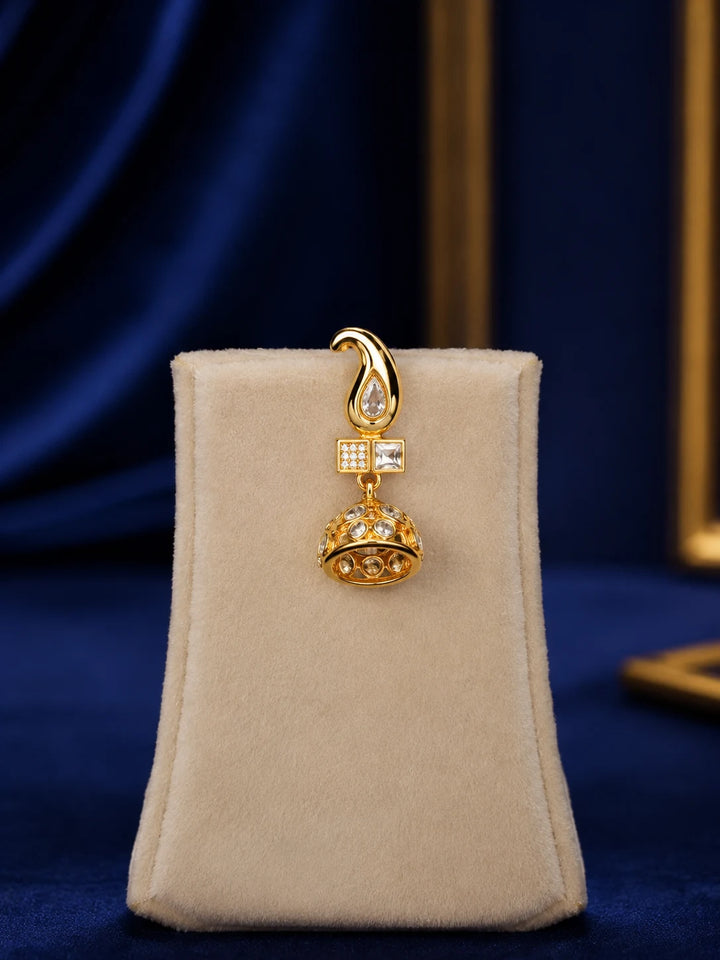 Spiral Drop Necklace Set with gold-toned spiral motif, white crystal drop stones, linked circle details, and matching earrings
