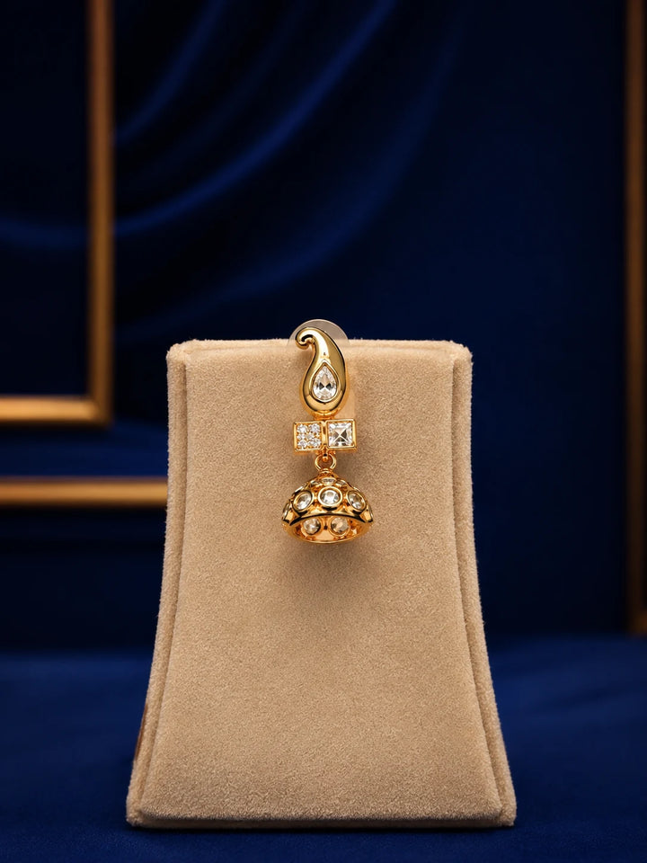 Peacock Choker Necklace Set with gold-toned finish, white crystal work, square accent stones, and matching drop earrings