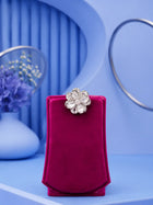 White Floral Necklace Set with silver-toned crystal chain, floral pendant, and matching stud earrings