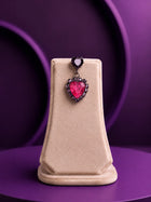 Pink Heart Necklace Set with black-toned crystal chain, pink heart pendant, crystal border, and matching drop earrings