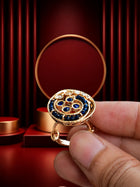 Blue Beaded Kundan Ring with gold-toned round design, deep blue bead accents, white kundan-style stones, and crystal detailing