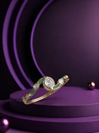 Crystal Kundan Bracelet with green stone accents, gold-toned openable kada design, and clear kundan-style stones