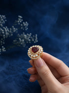 Heart Kundan Ring with red heart center stone, gold-toned design, white kundan-style accents, and crystal border