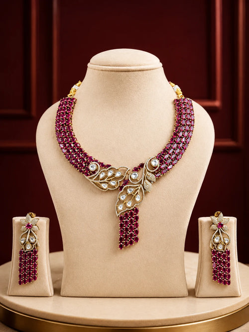 Crystal Stone Necklace Set Festive Wear - alternate view